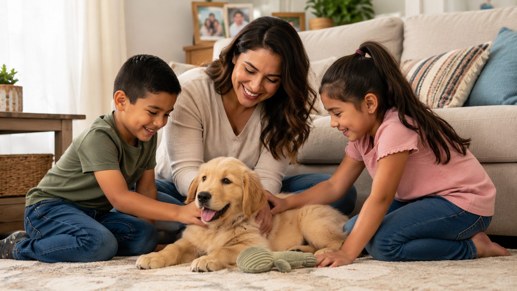 Familia feliz con su cachorro en Topeka